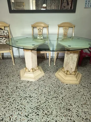 Mesa de comedor cristal y mármol