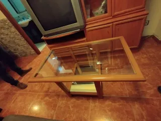 Mesa de centro cristal y madera