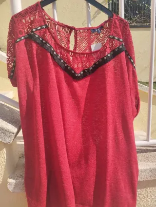 Blusa Talla XXXL Encaje Rojo
