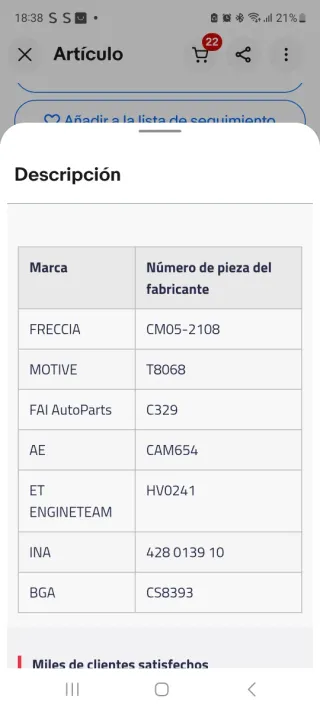 Árbol de levas Fiat Doblo 1.9 JTD