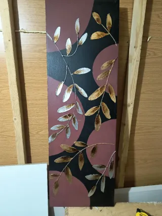 Cuadro Decorativo Hojas Relieve Dorado