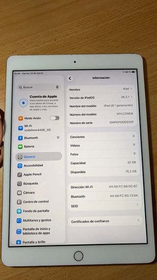 Apple iPad 8ª Gen 32GB WiFi Blanco