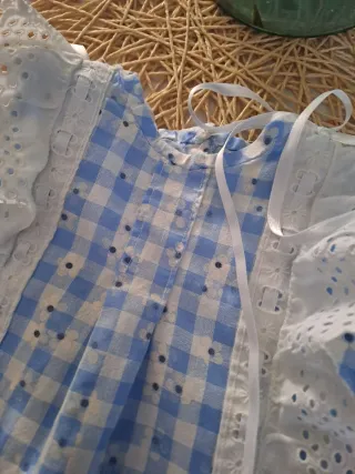 Vestido bebé cuadros azul con volantes