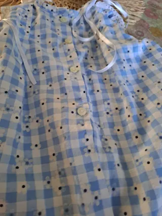 Vestido bebé cuadros azul con volantes