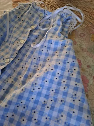 Vestido bebé cuadros azul con volantes