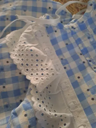 Vestido bebé cuadros azul con volantes