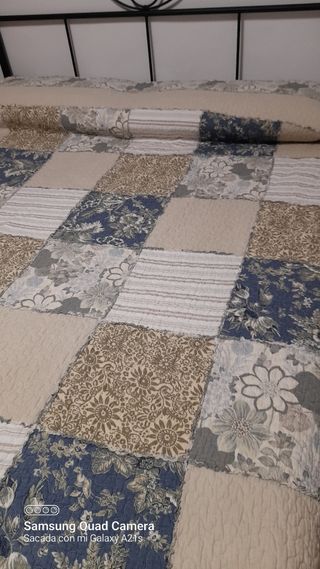 Colcha Patchwork Beige y Azul 150