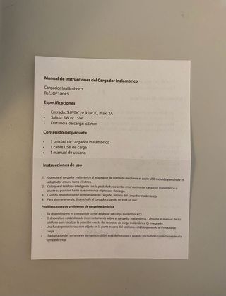Cargador Inalámbrico Santander + Cable USB