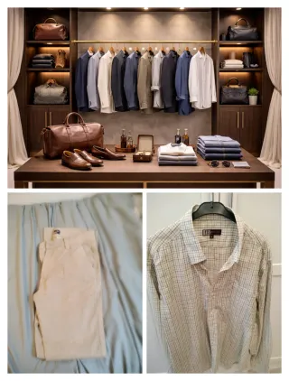 Pantalón hombre TLS beige + Camisa blanca 44