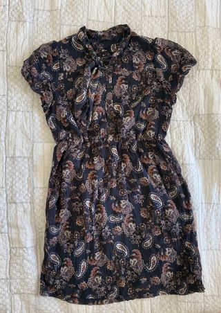 Vestido estampado paisley naranja/blanco fndo azul