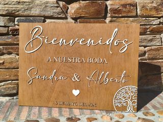 Cartel Bienvenida Boda Madera