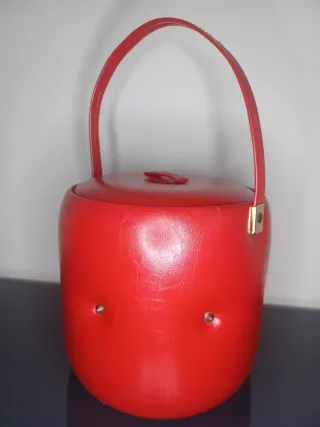 Cesta Costura Vintage en Piel Roja Años 1970