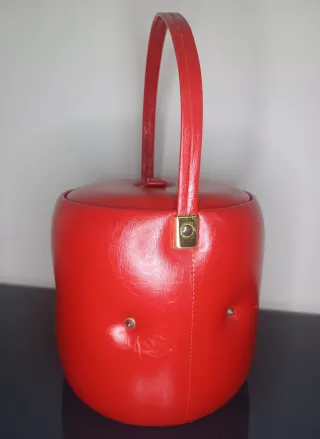 Cesta Costura Vintage en Piel Roja Años 1970