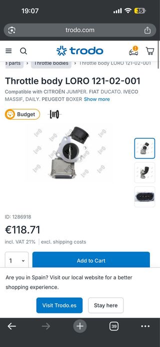 Cuerpo de mariposa peugot boxer LORO 121-02-00