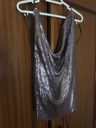 Top fiesta malla metálica de aluminio dorado