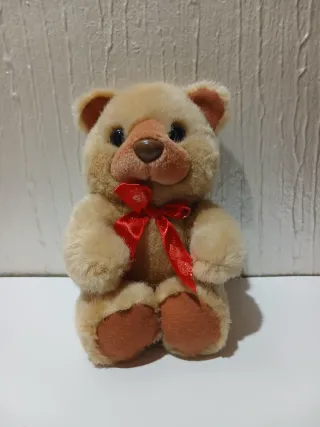 Oso de peluche vintage con lazo rojo 16cm
