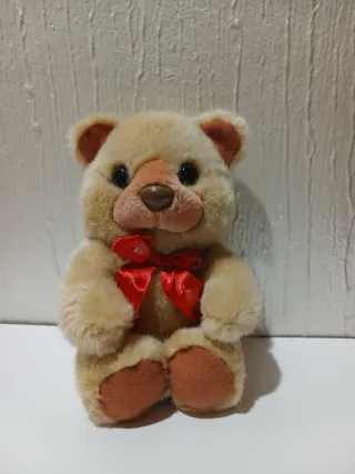 Oso de peluche vintage con lazo rojo 16cm