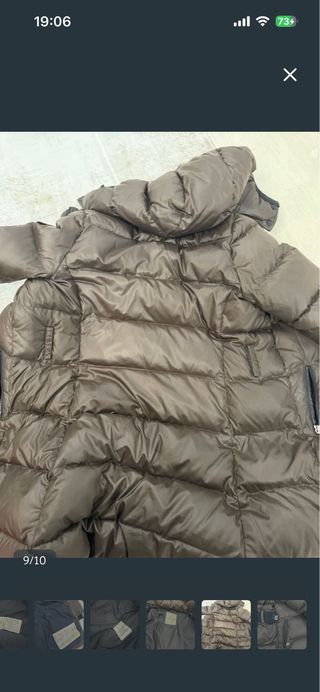 Plumas abrigo tres cuartos marrón.
