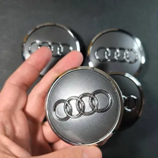 TAPABUJES AUDI 61mm PLATA - EMBLEMA LLANTAS AUDI