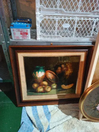 Cuadro antiguo floral dorado