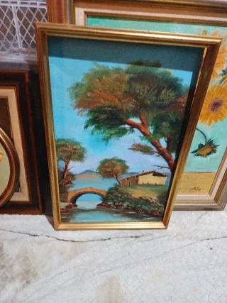 Cuadro antiguo floral dorado