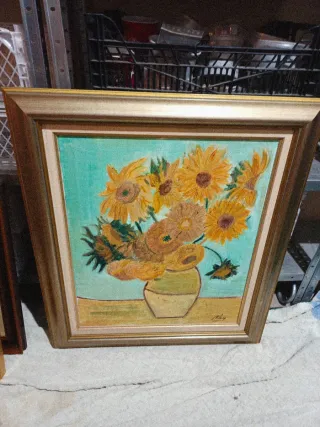 Cuadro antiguo floral dorado