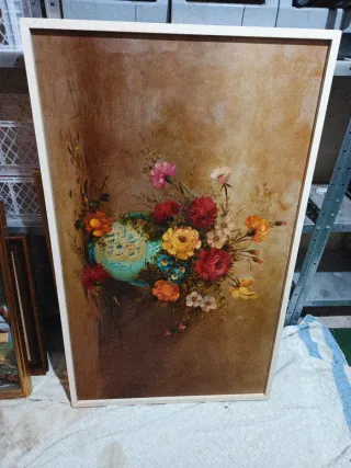 Cuadro antiguo floral dorado
