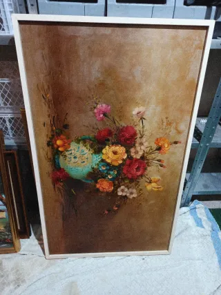 Cuadro antiguo floral dorado