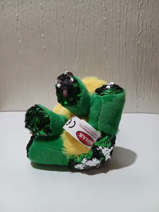Peluche Rana Lentejuelas Verde y Amarillo 17cm