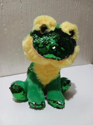 Peluche Rana Lentejuelas Verde y Amarillo 17cm