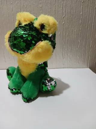 Peluche Rana Lentejuelas Verde y Amarillo 17cm