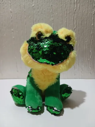 Peluche Rana Lentejuelas Verde y Amarillo 17cm