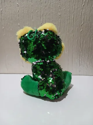 Peluche Rana Lentejuelas Verde y Amarillo 17cm
