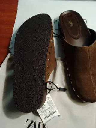 Zuecos Zara Piel Mujer Marrón Sin Usar