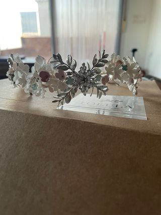 Tiara Novia/Comunión Flores Plata