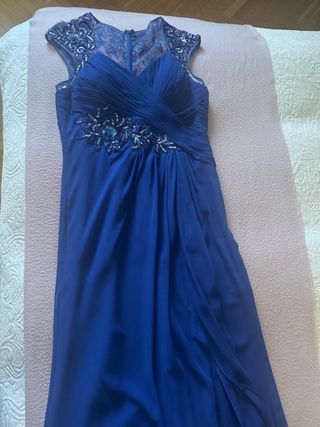 Elegante vestido de atelier, largo azul de fiesta