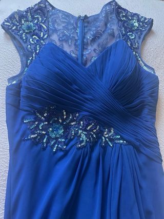 Elegante vestido de atelier, largo azul de fiesta