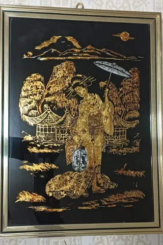 Cuadro Geisha Papel Oro y Plata