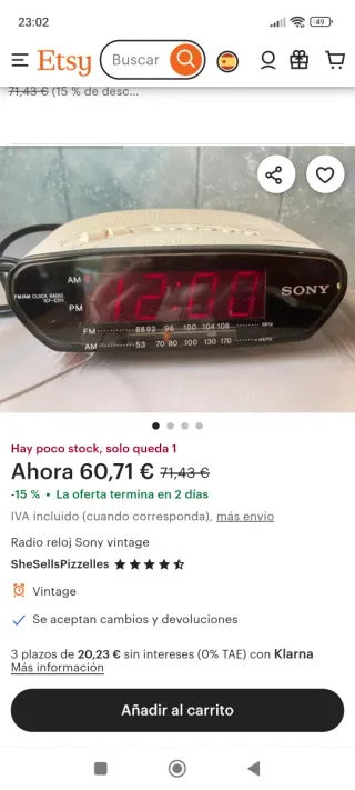 Radio Despertador Sony Beige/Negro