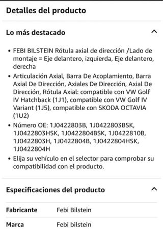 Rótula Axial Dirección FEBI