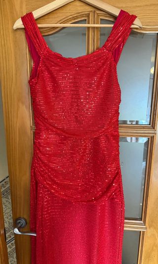 Vestido Elegante Carmesí Lentejuelas Talla S/M