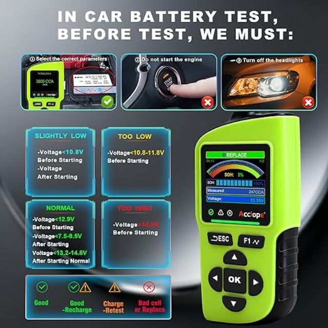 NUOVO! Acclope BT90 PRO Tester Batterie 6-24V 36