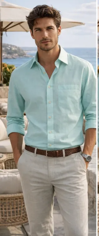 Camicia da uomo colore turchese in fresco cotone