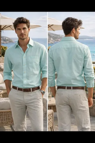 Camicia da uomo colore turchese in fresco cotone