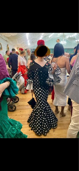 Vestido Flamenca Lunares Negro/Blanco