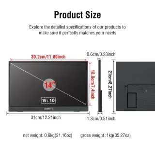 Monitor Portátil ANMTE 14 Táctil