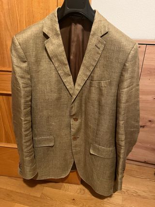 Americana Massimo Dutti 100% Lino Beige/verde