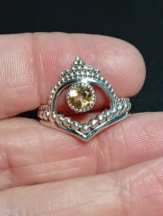 Anillo Plata Ley Corona Citrino