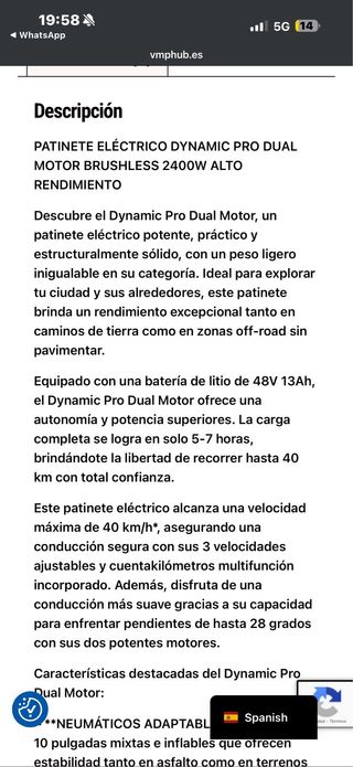 Patinete Eléctrico Dynamic Pro Dual 2400W