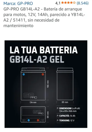 Batería Gel GP GB14L-A2 12V 14AH (Eq. YB14L-A2)